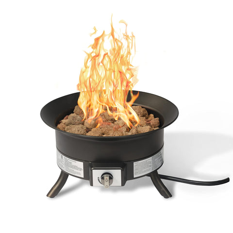 Amazon Basics portable propane fire pit top view shows round 19-inch design.
