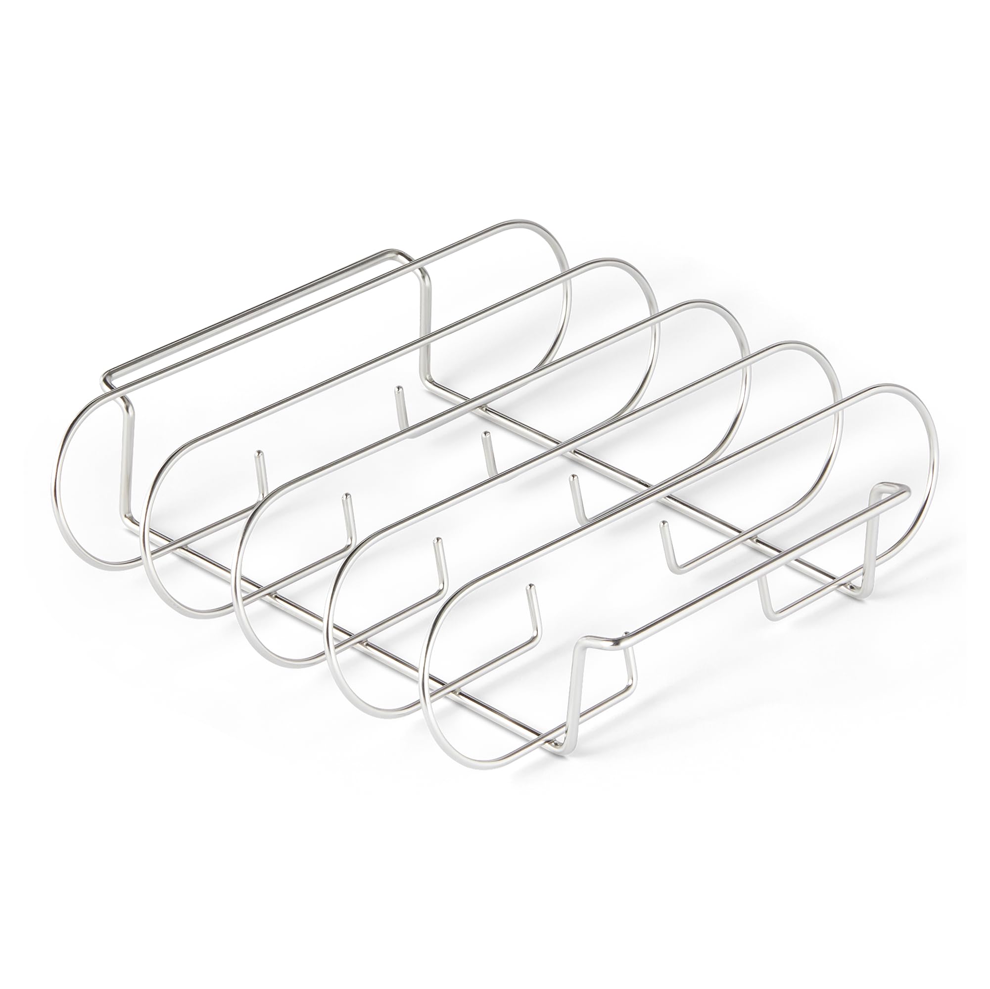 Amazon Basics stainless steel rib rack vertical design for even cooking and smoke.