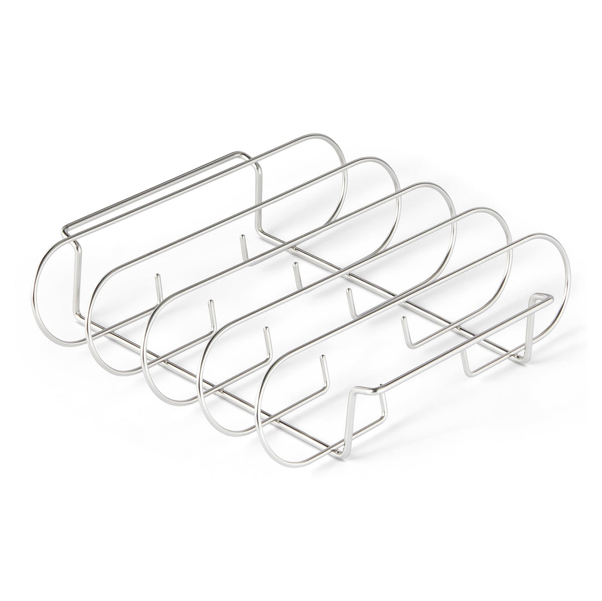 Amazon Basics stainless steel rib rack vertical design for even cooking and smoke.