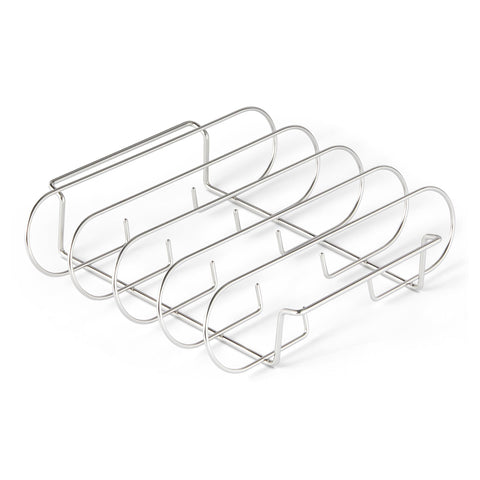 Amazon Basics stainless steel rib rack vertical design for even cooking and smoke.