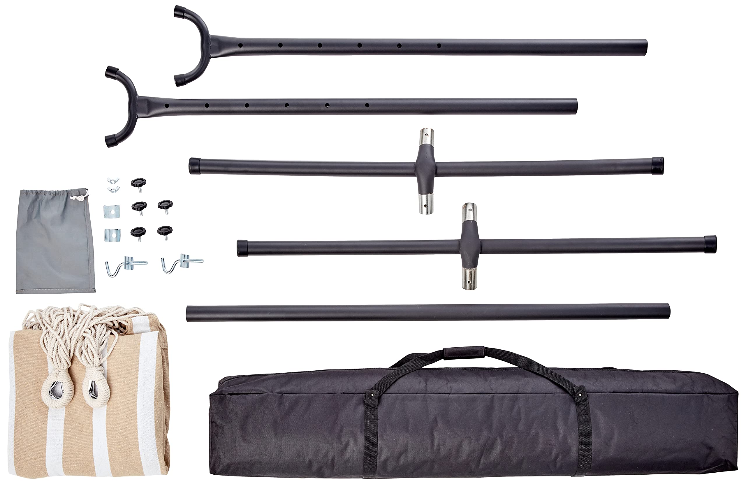 Amazon Basics steel 9-foot stand supports two-person lounging safely.