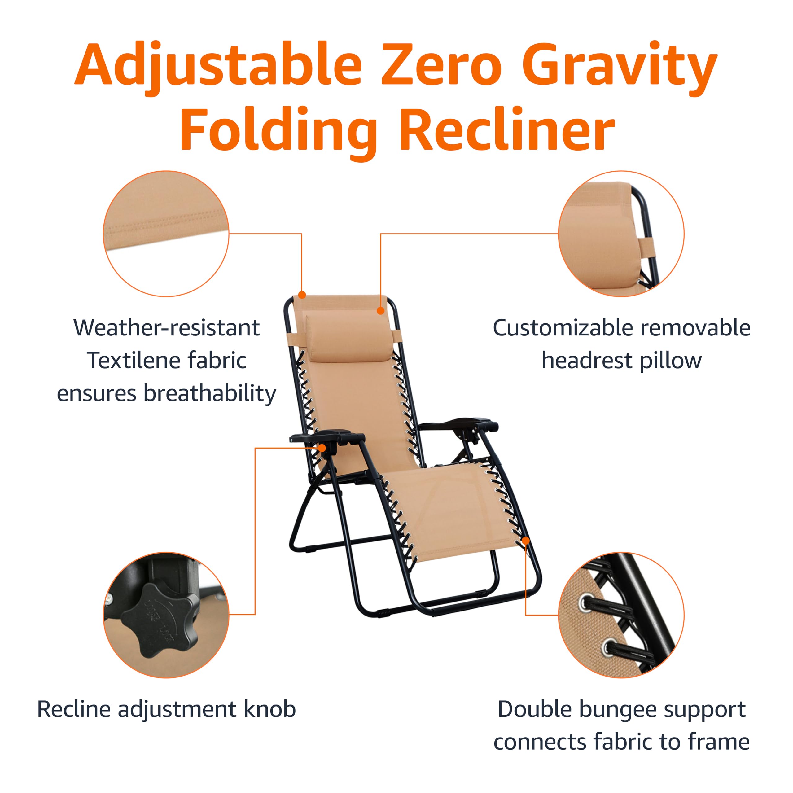 Amazon Basics chair with powder-coated frame and Textilene fabric withstands outdoor use.