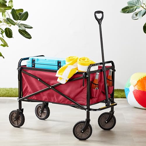 Amazon Basics wagon supports 265-pound capacity for heavy loads.