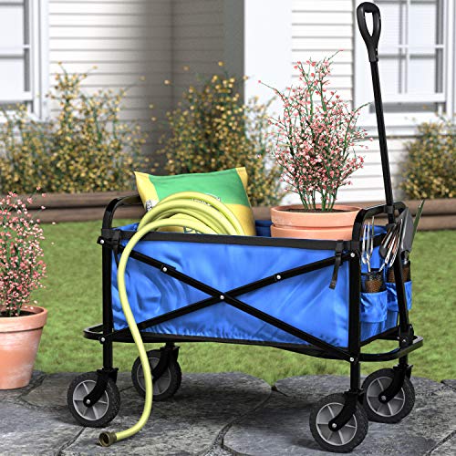 Blue Amazon Basics wagon suitable for gardens and outdoor tasks