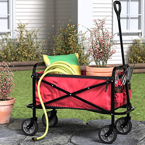 Amazon Basics collapsible wagon with dimensions 27.6 x 40.9 x 20 inches.