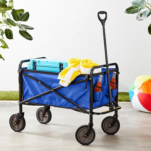 Product dimensions of the Amazon Basics wagon in blue