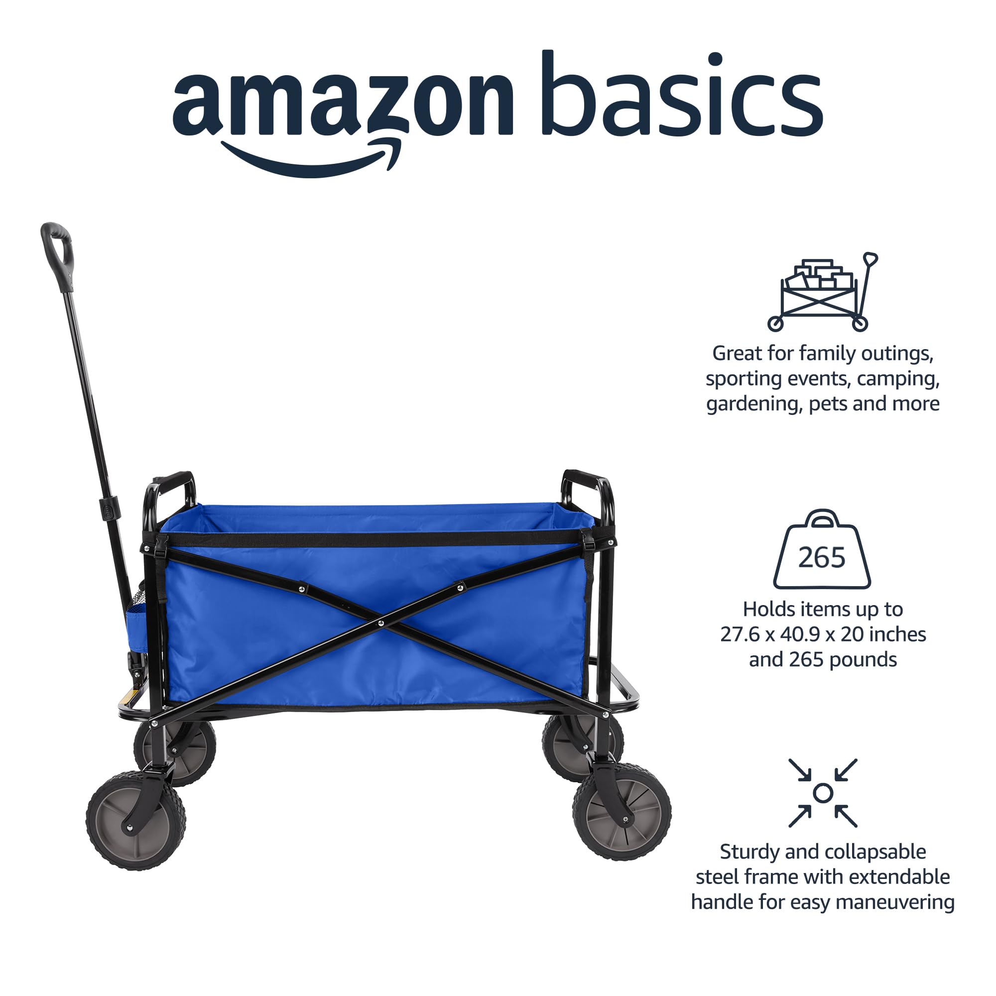 Amazon Basics wagon features extendable handle for smooth maneuvering