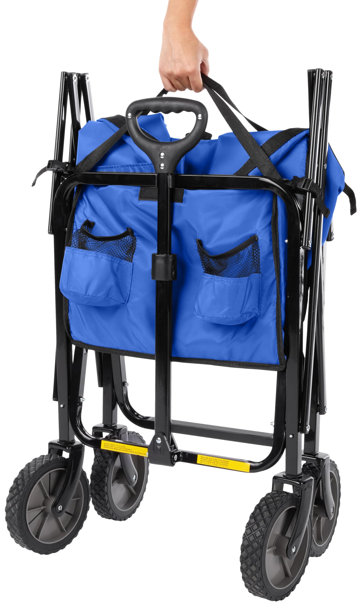 Sturdy steel frame supports heavy loads on the Amazon Basics wagon