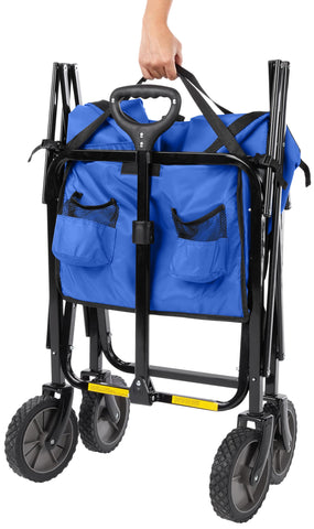 Sturdy steel frame supports heavy loads on the Amazon Basics wagon
