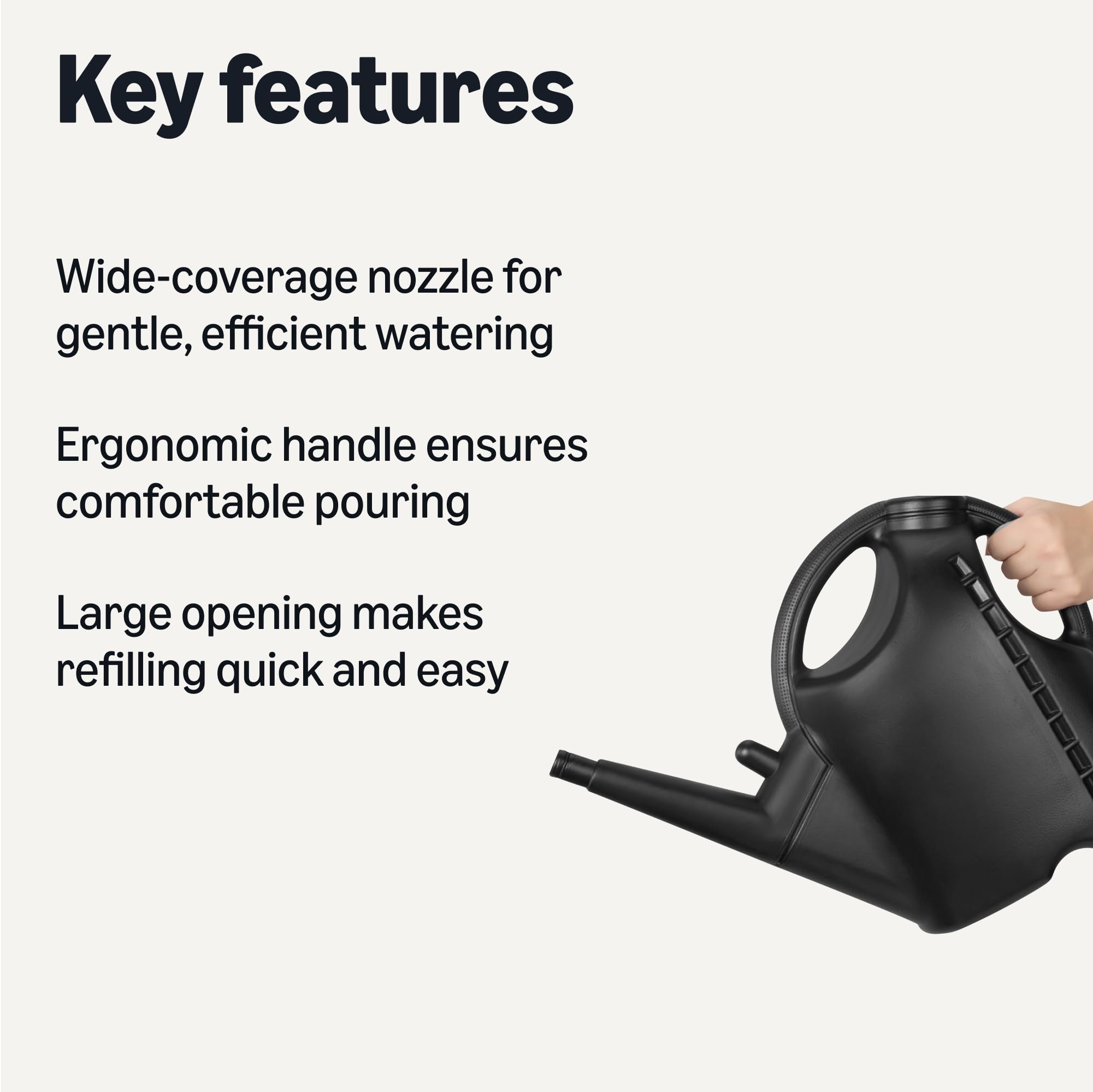 Amazon Basics watering can with ergonomic-handle for comfortable use.