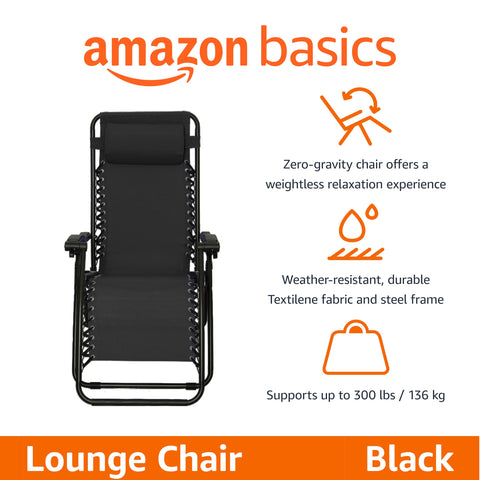 Amazon Basics weather-resistant Textilene fabric on durable frame for outdoor durability.
