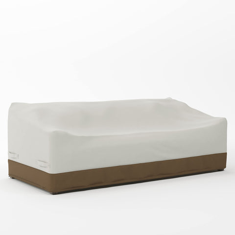 Amazon Basics Griffen 3-Seater cover shows rainproof fabric protecting outdoor sofa