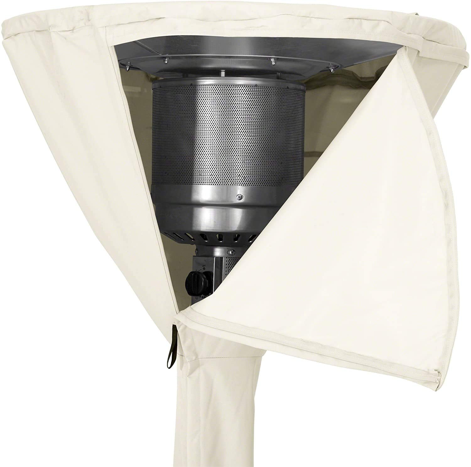 Amazon Basics click-close straps keep the cover in place on windy days