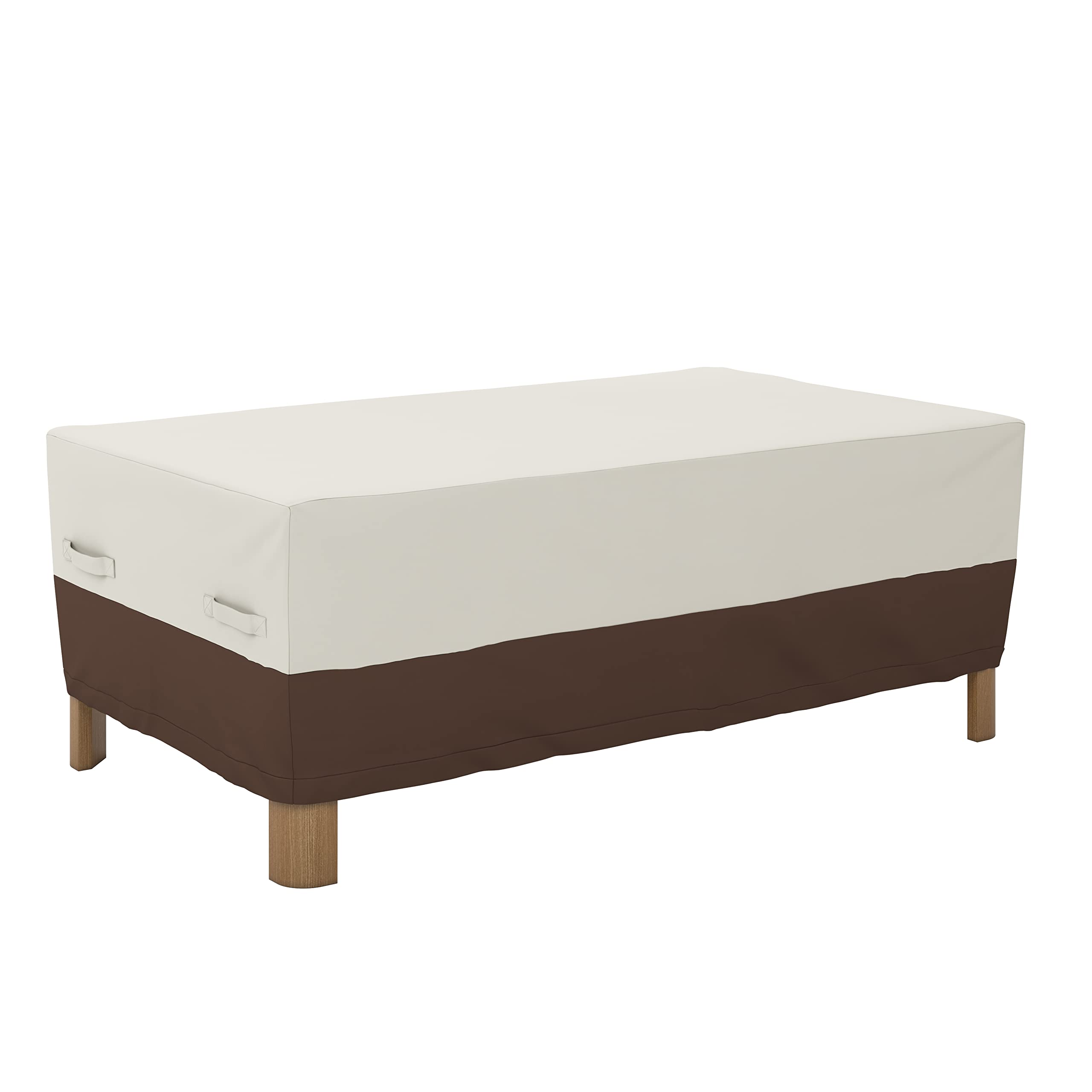 Amazon Basics waterproof patio coffee table cover protects against rain and splashes.