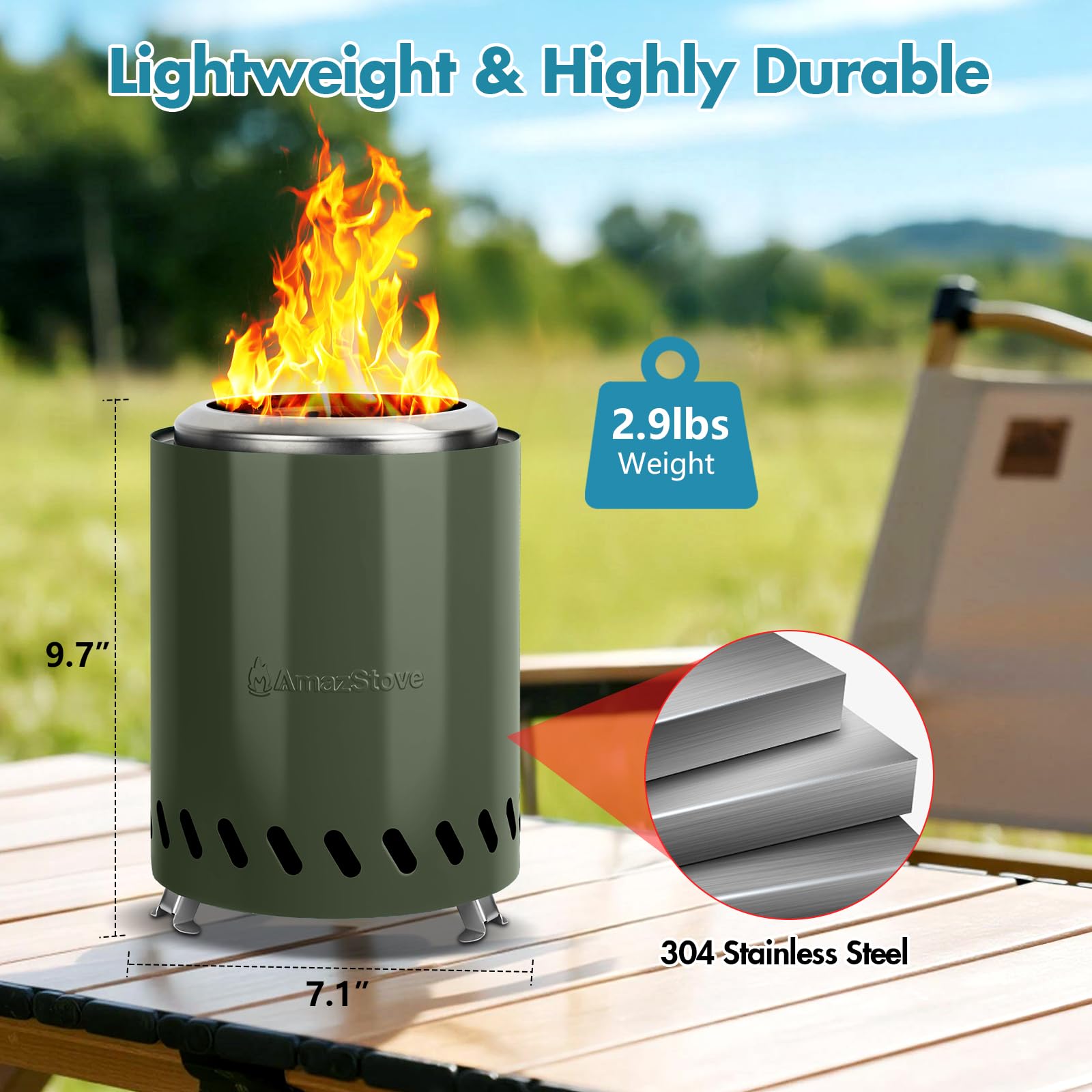 AmazStove delivers 50 to 60 minutes of steady flame for relaxed moments