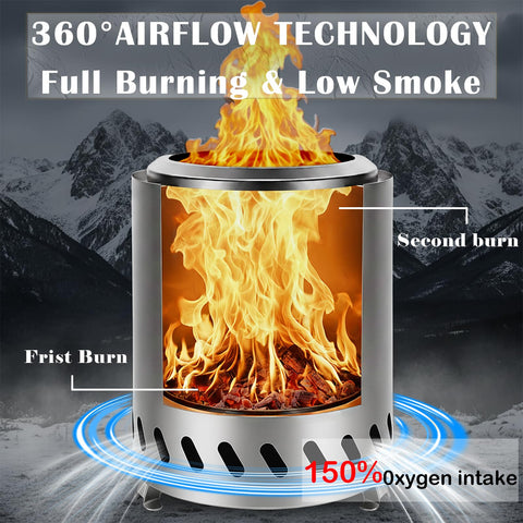AmazStove dual-updraft-burner minimizes smoke for cleaner burning.
