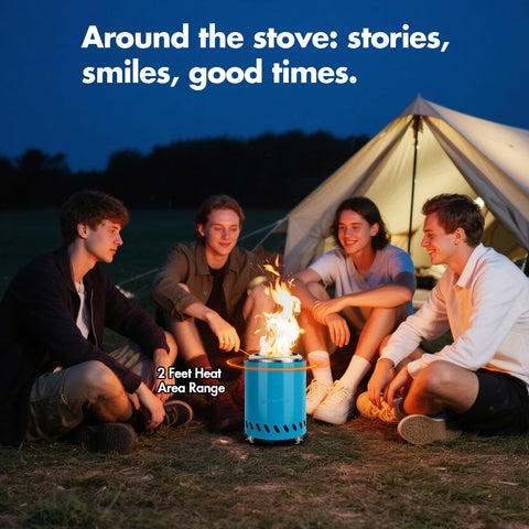 AmazStove smokeless dual updraft technology supports cleaner, safer burns.