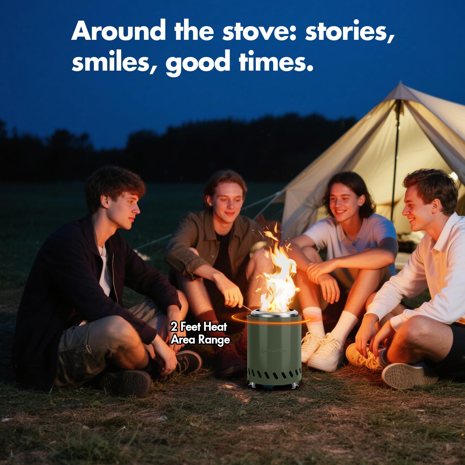 AmazStove creates a warm family moment around the fire