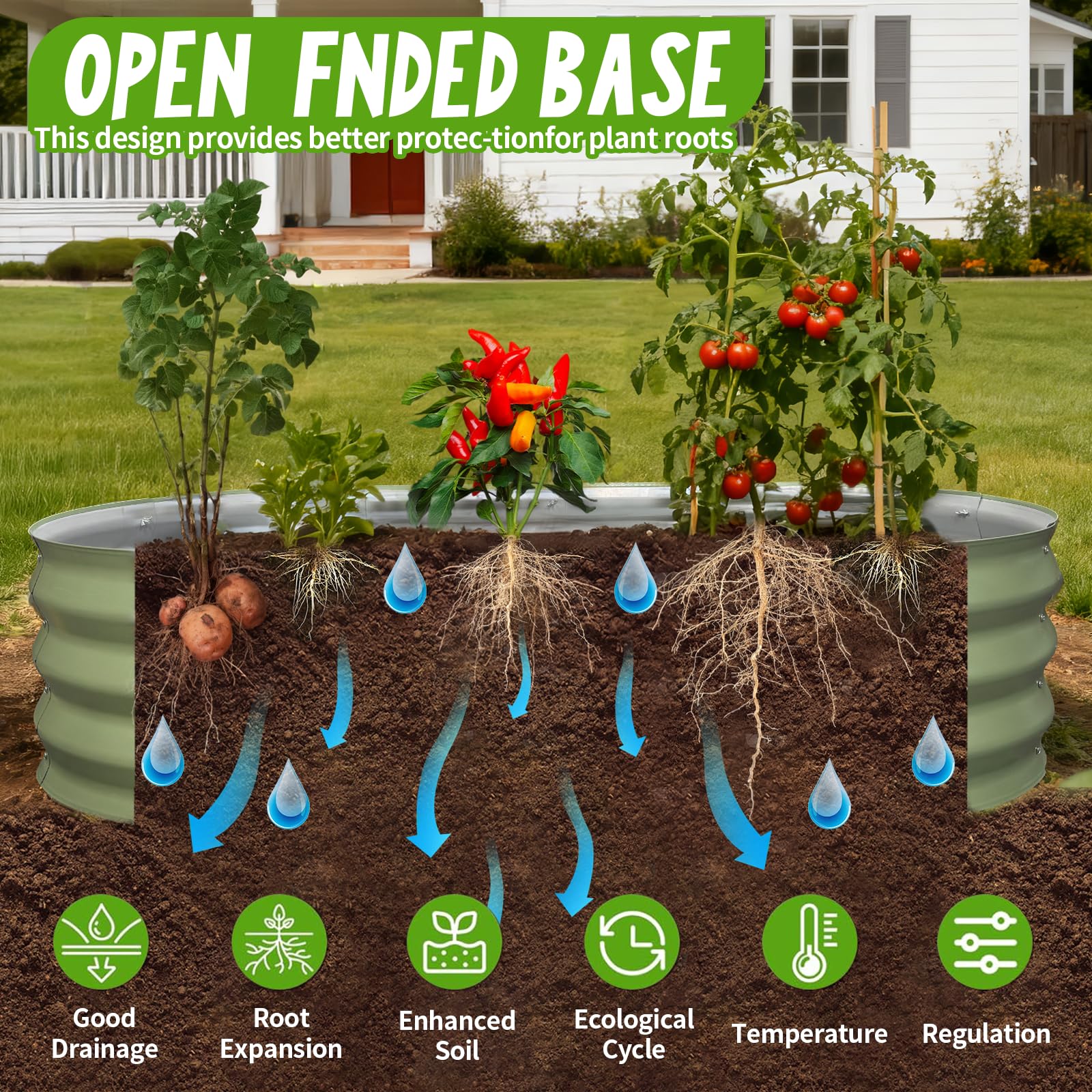 Vibrant garden with AmazStove raised beds growing vegetables