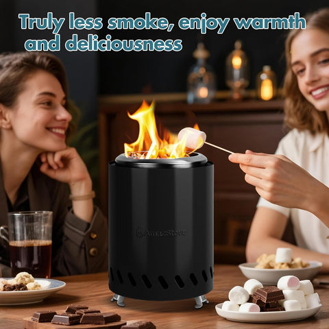 AmazStove low-smoke burner with 360 updraft delivering cleaner flames.
