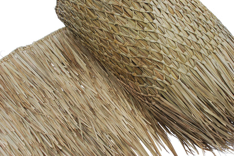 amaZulu Thatch Roll side view highlighting natural tan palm leaves for outdoor roofing.