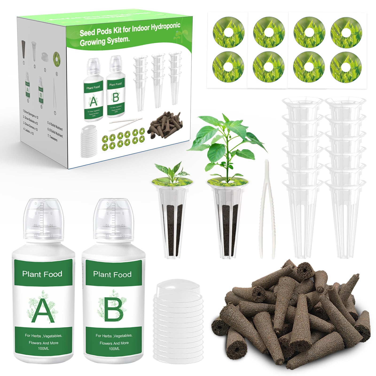 Ambgrow 51Pcs hydroponic pods kit cover showing all components for easy setup.