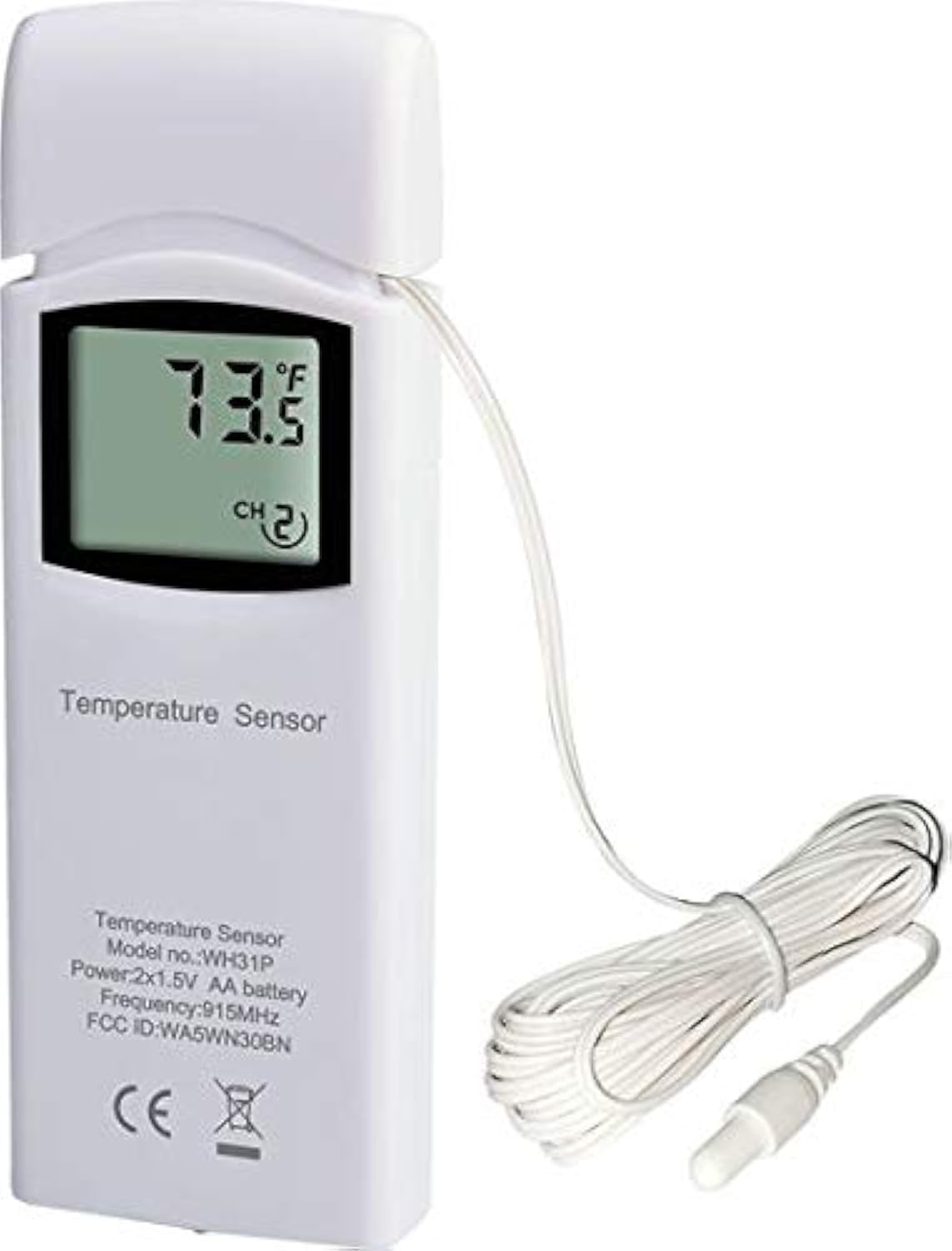 Ambient Weather WH31P thermometer probe with waterproof design for reliable outdoor readings.