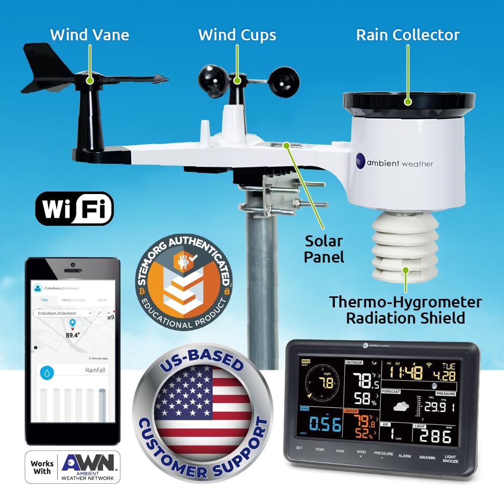 Ambient Weather WS-2902 sensor array captures wind, temp, and humidity