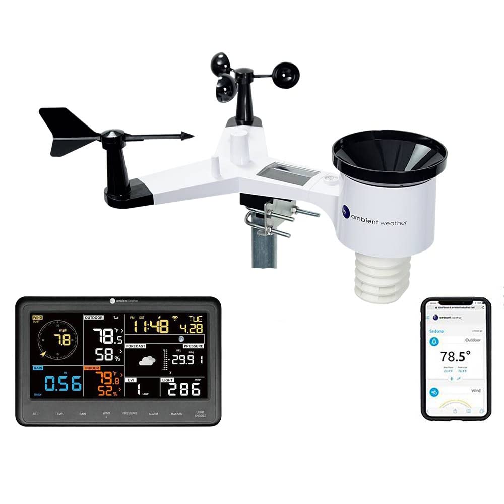 Ambient Weather WS-2902 WiFi station display shows real-time backyard weather