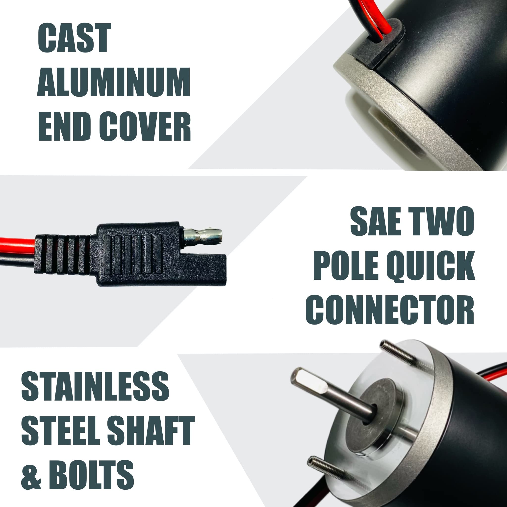AMBITIONMOTOR IP67 sealed motor withstands water and dust exposure during outdoor use.