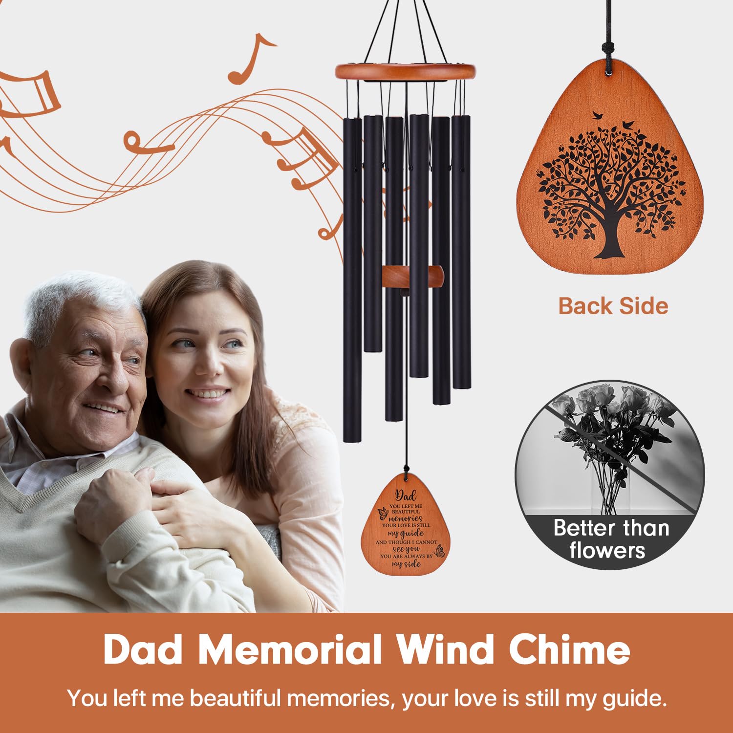 AMBOBE 32-inch wind chime outdoors, ideal for porch or garden memorial spaces.