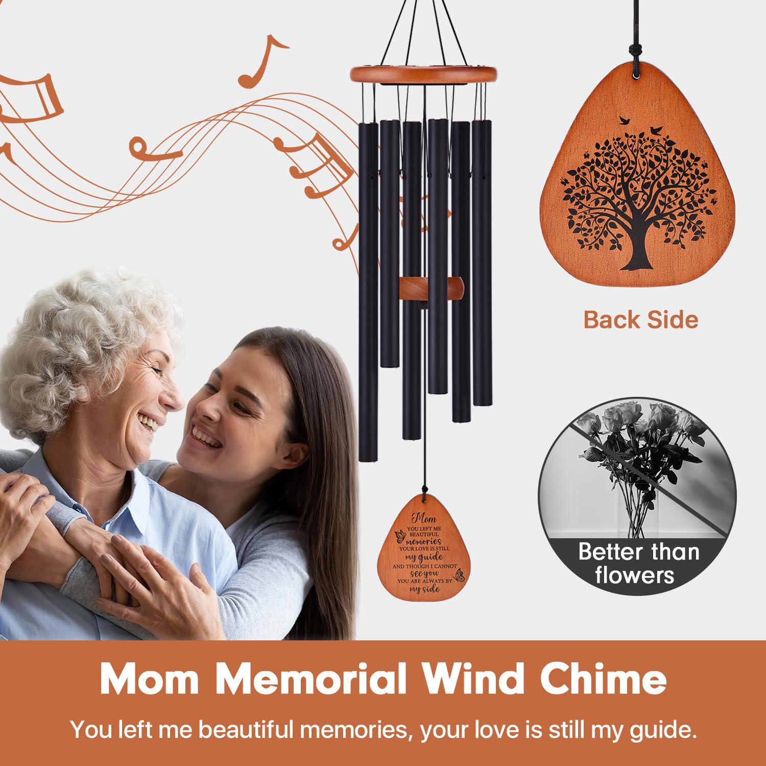 AMBOBE 32-inch wind chimes ideal for serene garden memorial display.