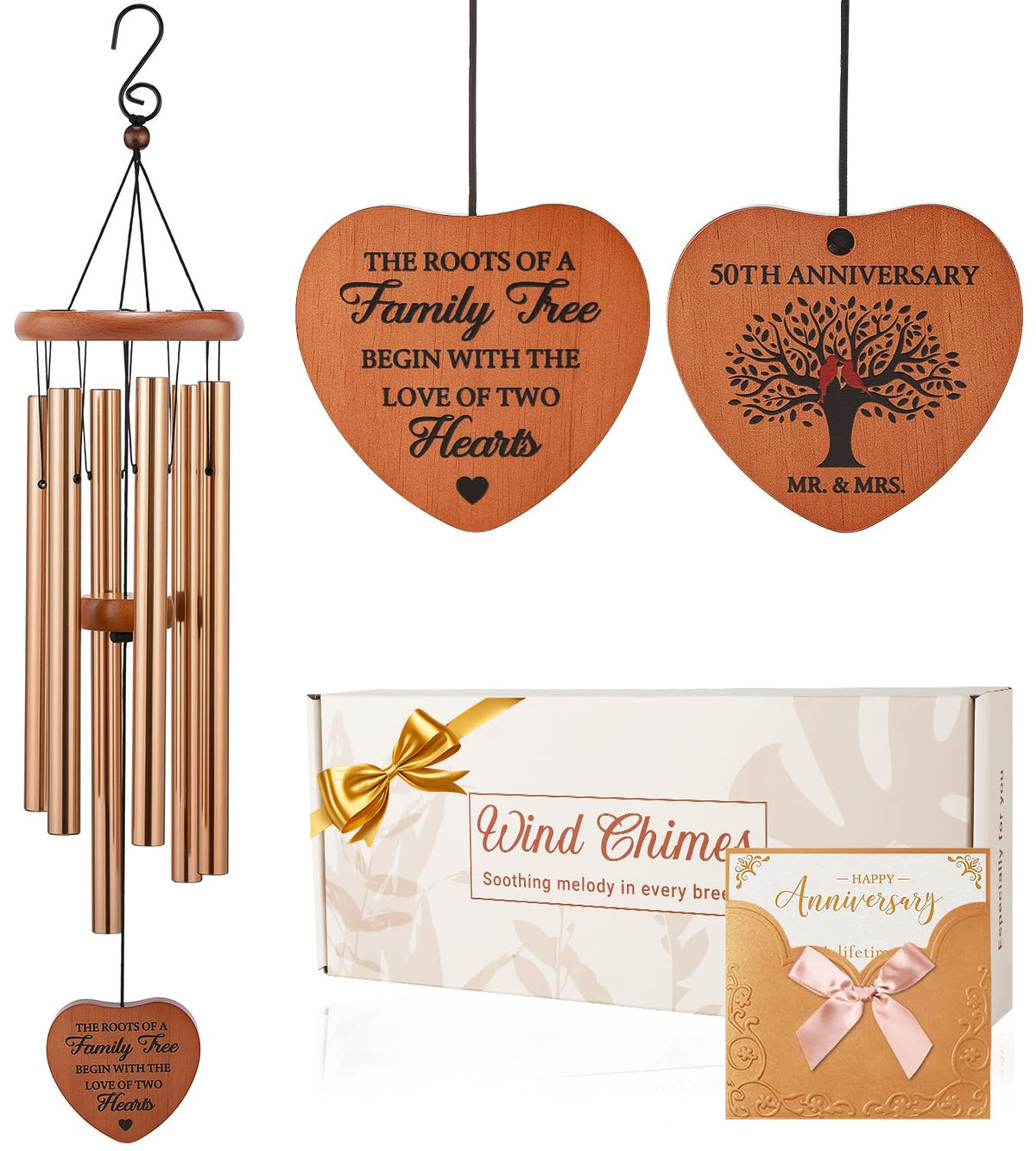 AMBOBE 50th wind chime with heart pendant, a romantic keepsake for anniversaries and gifts.