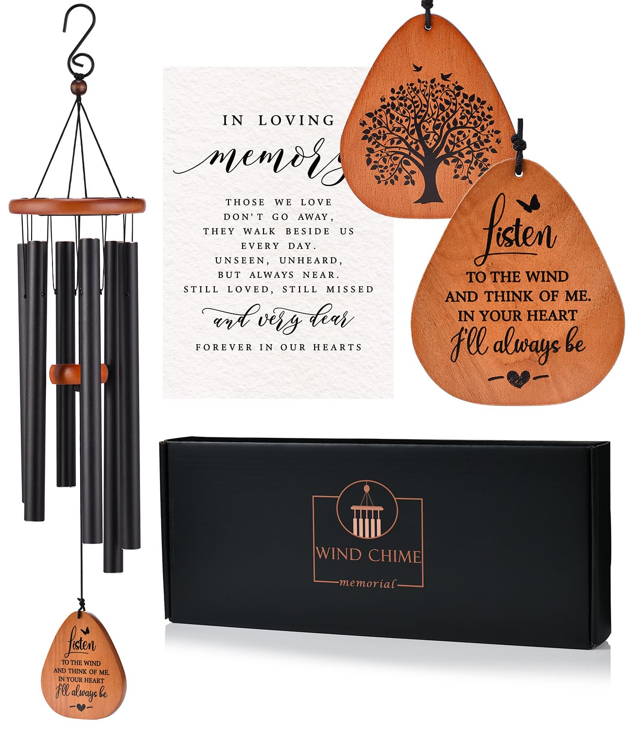 AMBOBE memorial wind chimes in gift box with Tree of Life symbol for soothing outdoor ambiance.