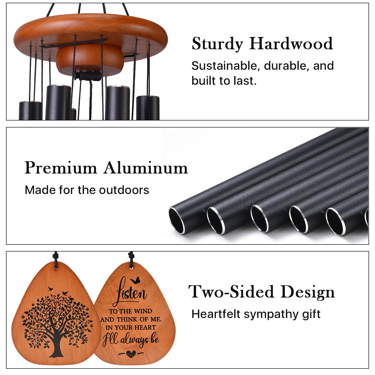 AMBOBE wind chimes packaging showing sympathy card in an elegant box.