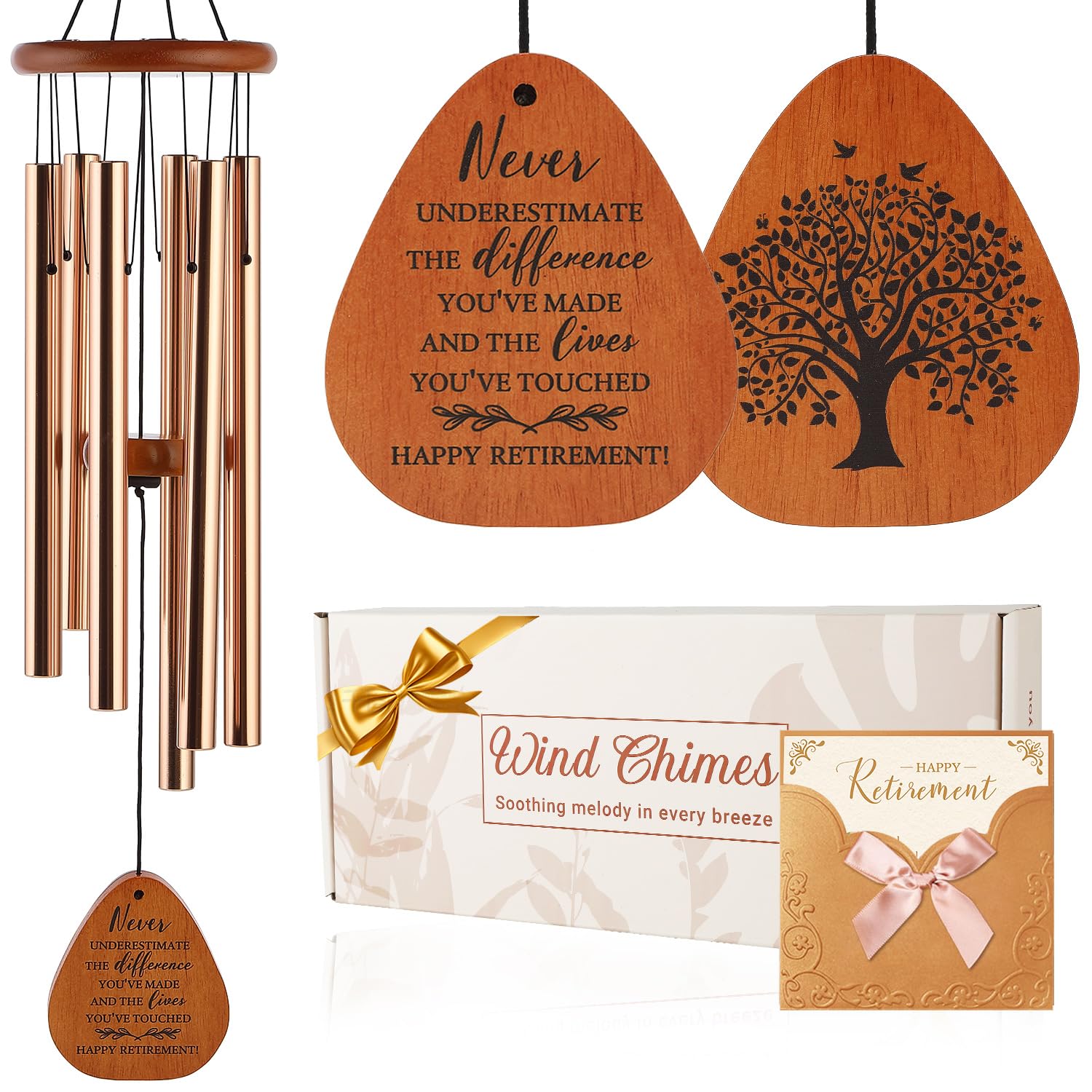 AMBOBE 32-inch retirement wind chime shown outdoors with a serene ambiance
