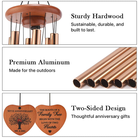 AMBOBE rose-gold tubes wind chime delivering soothing tones for spaces.