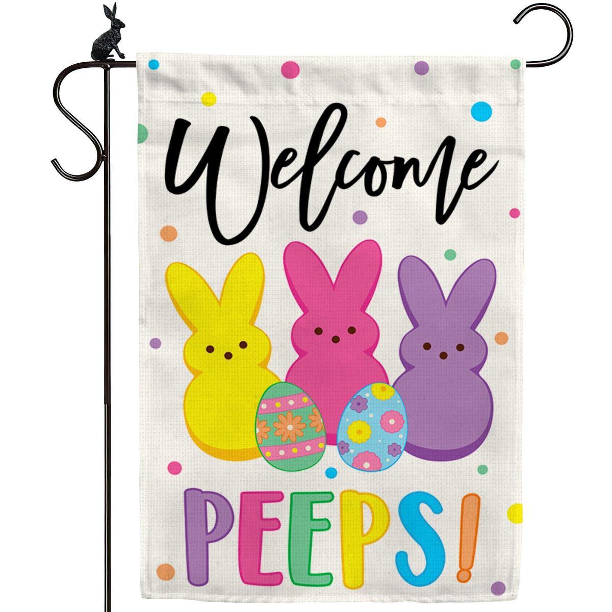 AMD PRINT Easter garden flag, welcome bunny front view, ideal for welcoming guests.