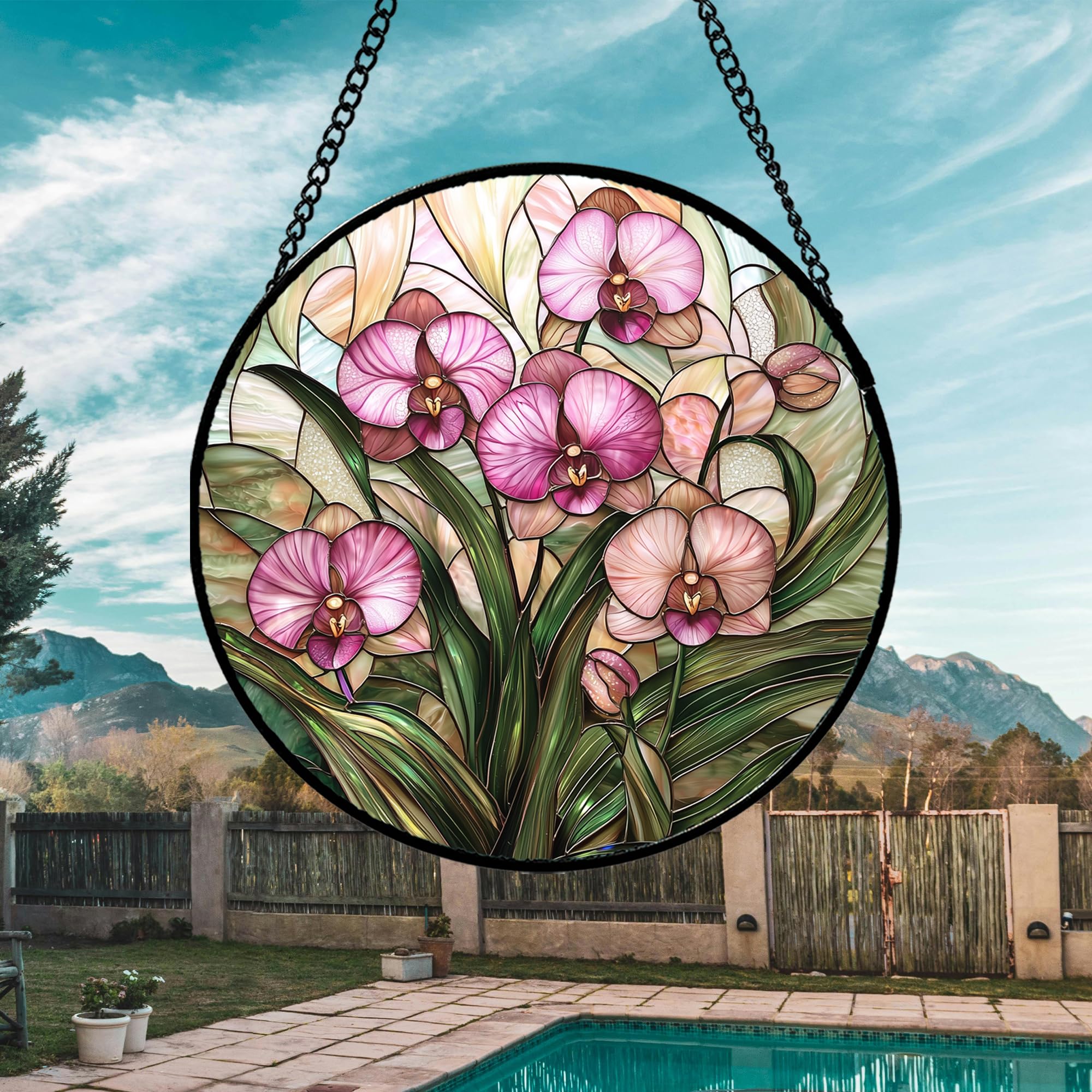 AMDERVEN pink Phalaenopsis orchid suncatcher creates a shimmering focal point
