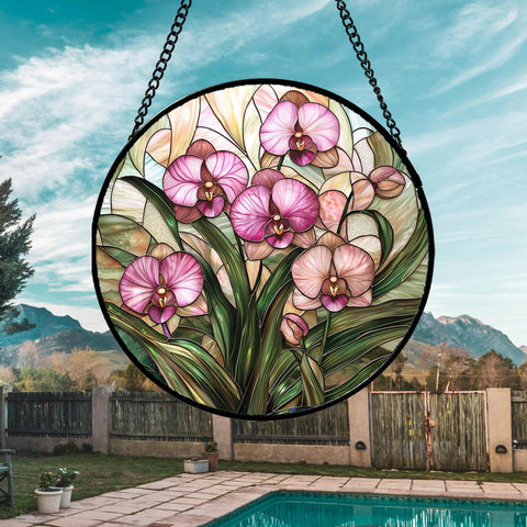 AMDERVEN pink Phalaenopsis orchid suncatcher creates a shimmering focal point