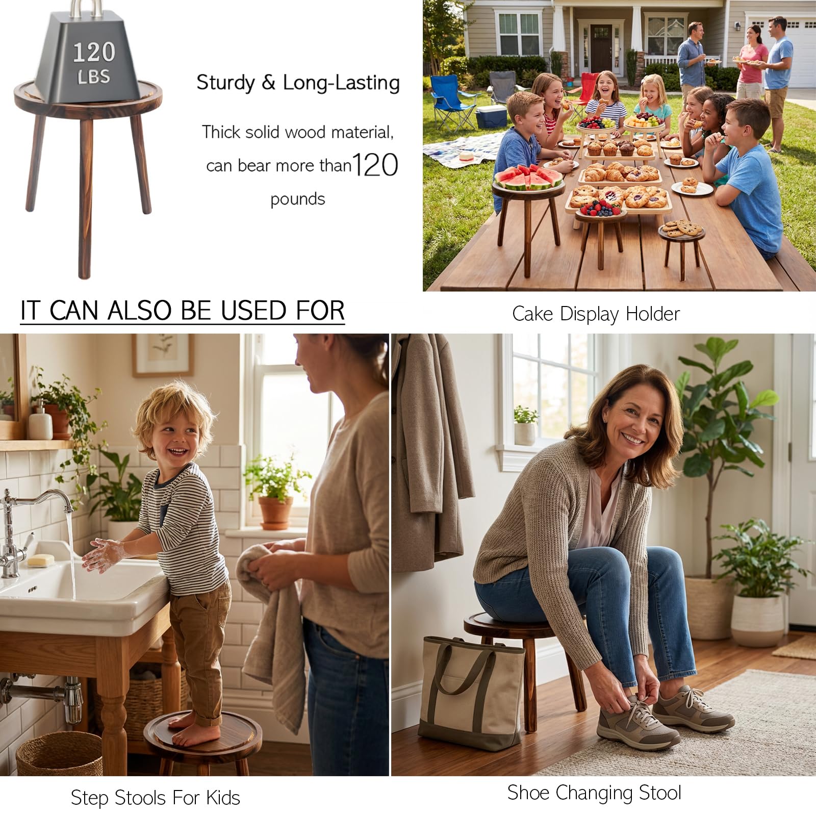 Amdermi 3-Pack wood plant stands compact footprint for shelves and desks.
