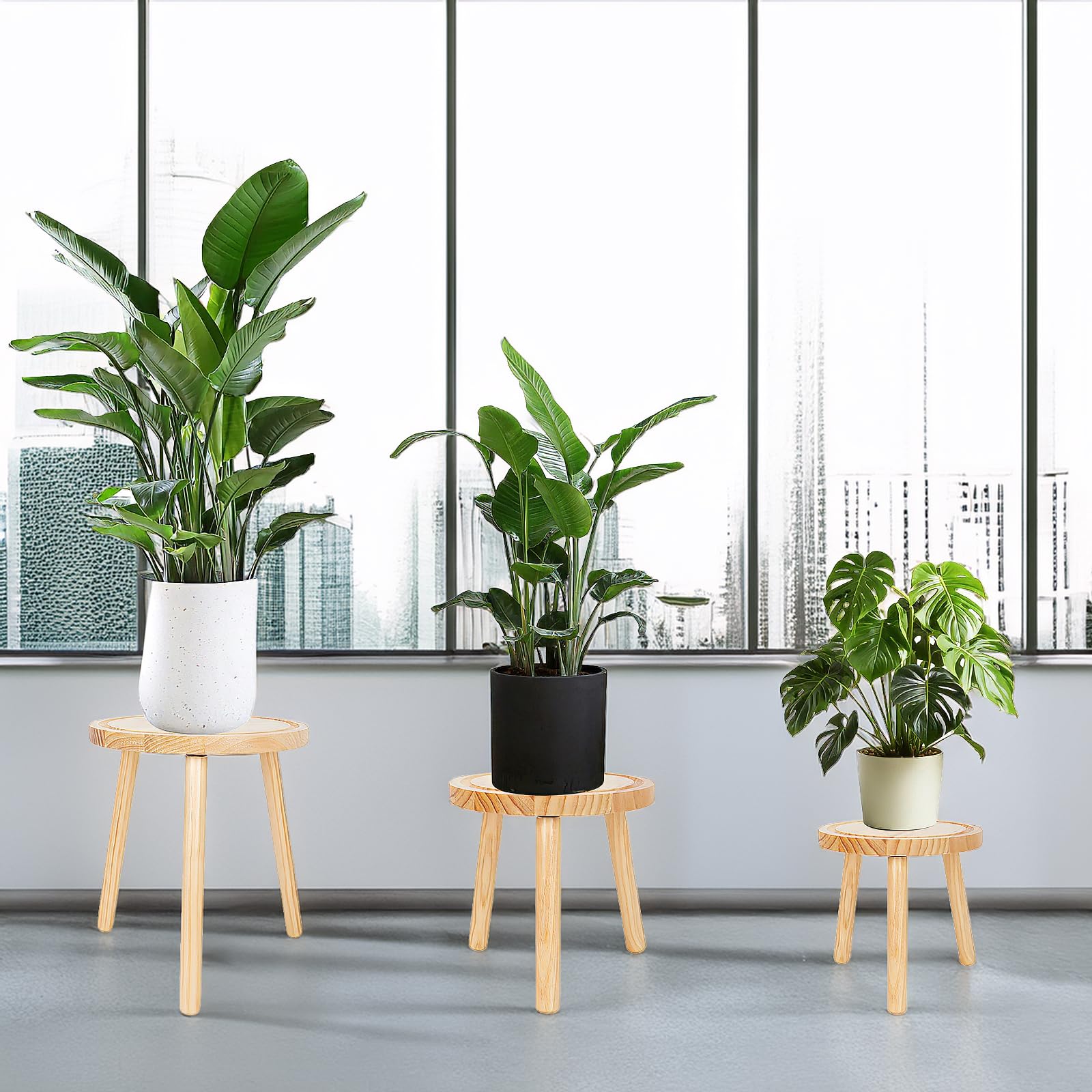 Amdermi wood plant stand on balcony for outdoor-friendly display