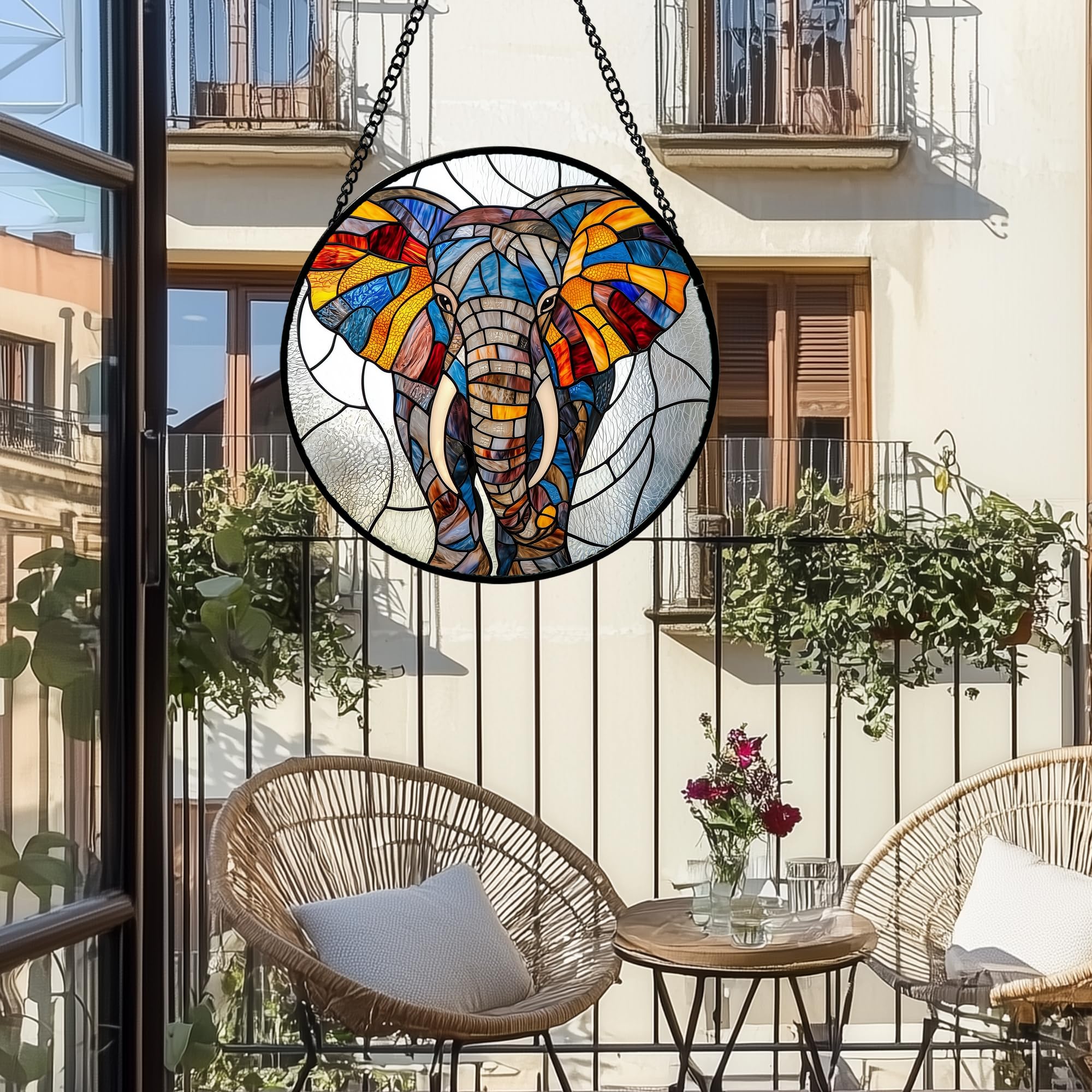 AMDERVEN colorful elephant window hanging adds artful charm to any room.