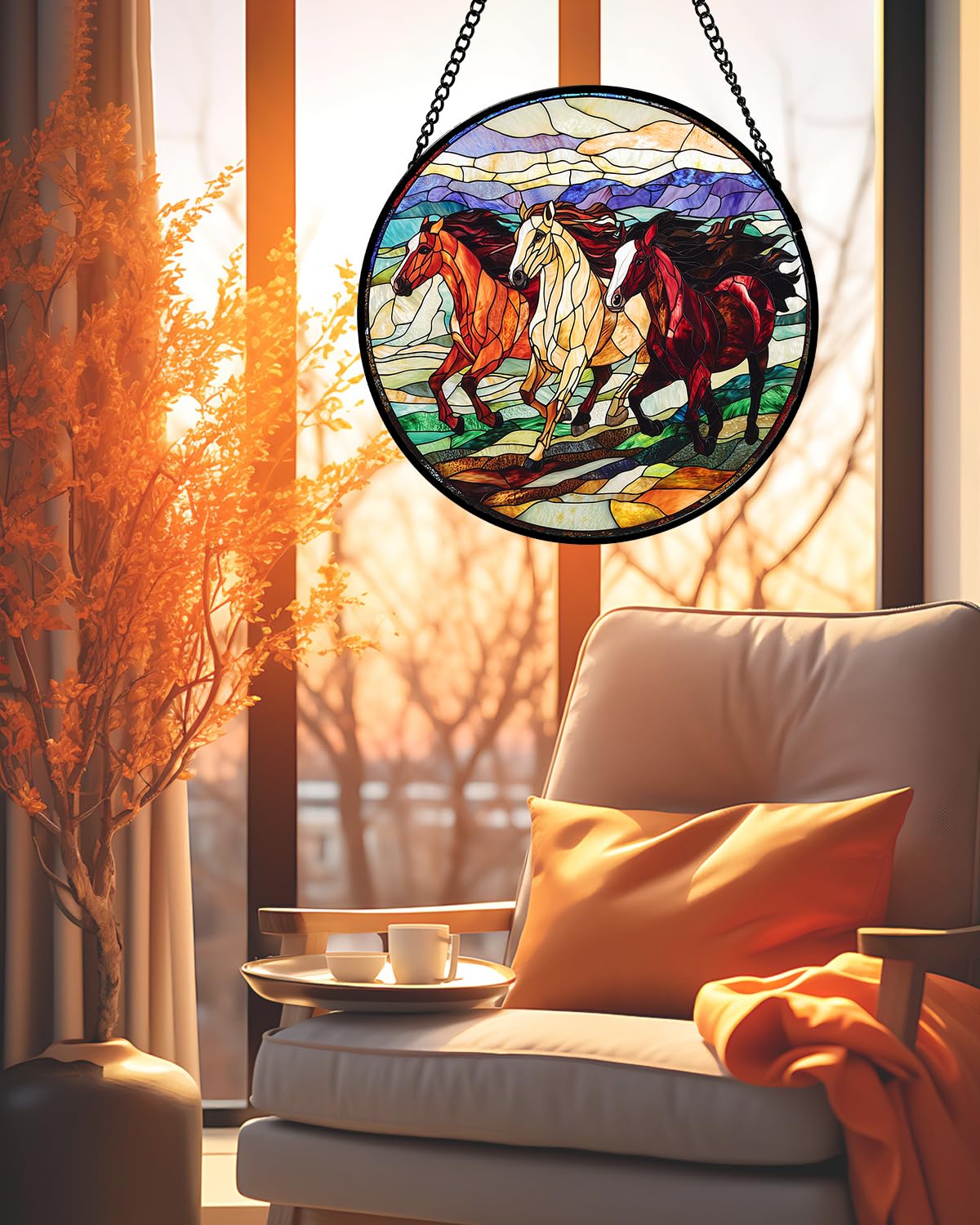 AMDERVEN colorful horses suncatcher with intricate design for vibrant window decor.