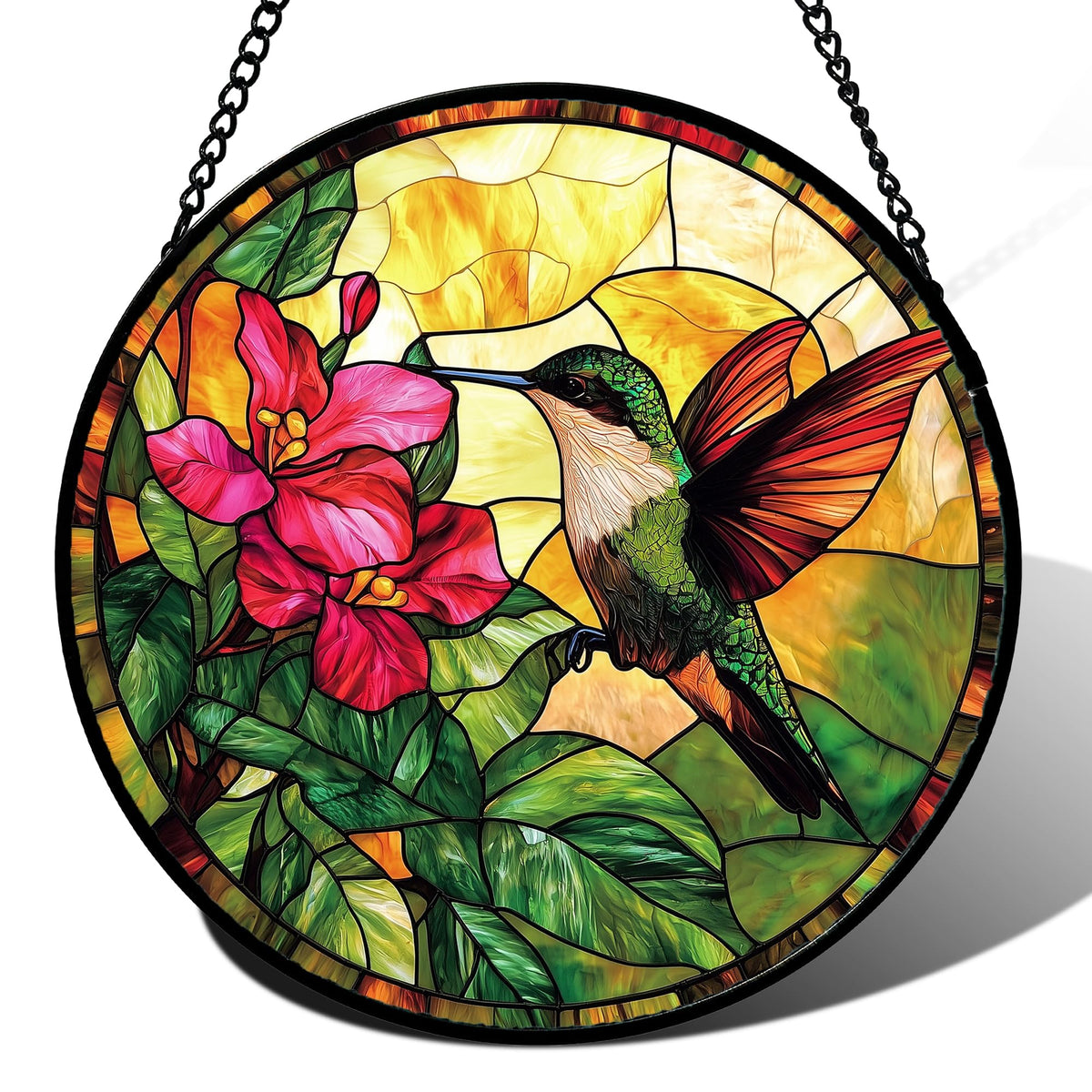 AMDERVEN hummingbird stained glass suncatcher brightens a window with color