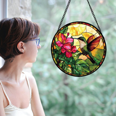 AMDERVEN red flowers stained glass suncatcher adds vibrant color