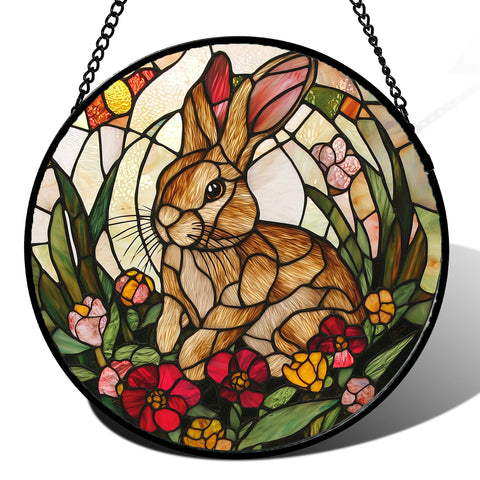 AMDERVEN stained glass bunny sun catcher, 6.3-inch, adds a rainbow glow to windows.