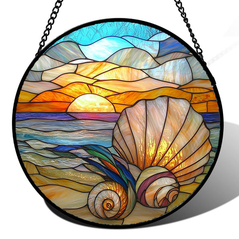 AMDERVEN stained glass window hanging with colorful beach shells brightens living spaces