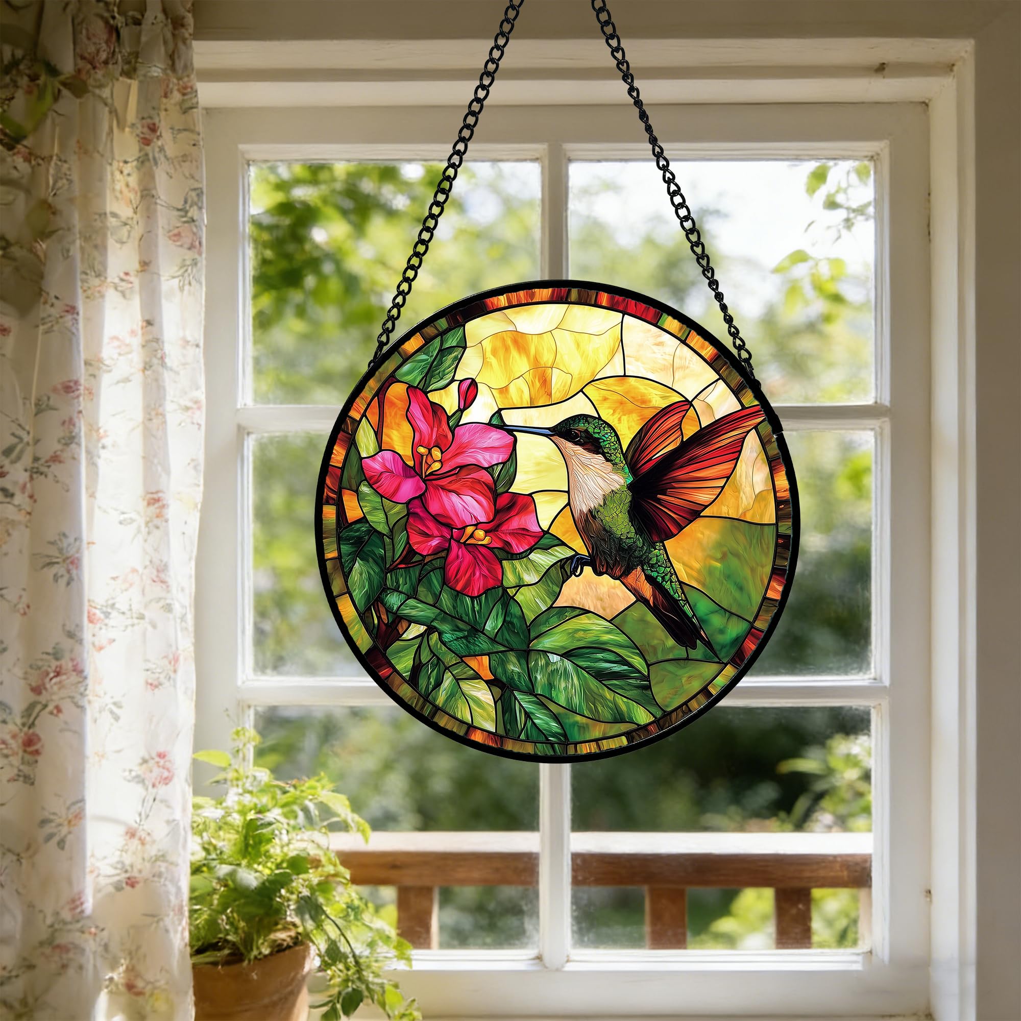 AMDERVEN sunlight through stained glass creates warm rainbow reflections