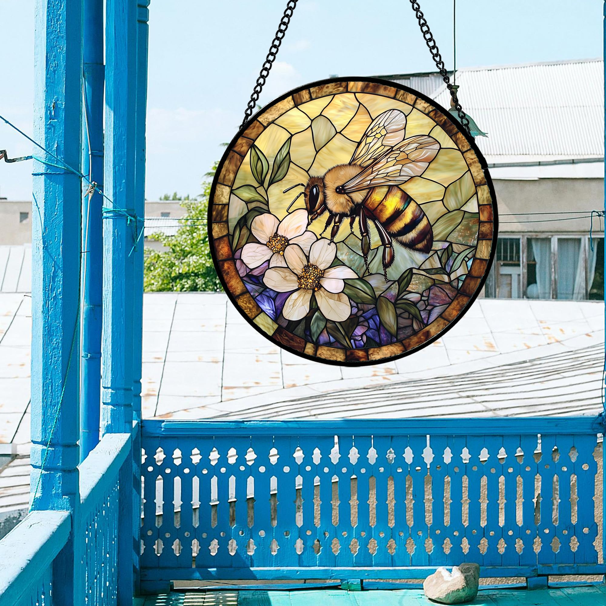 AMDERVEN vintage yellow glass art decor catches sunlight beautifully.
